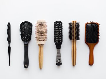 verschiedene Haarbürsten in einer Reihe | © AdobeStock/Syda Productions